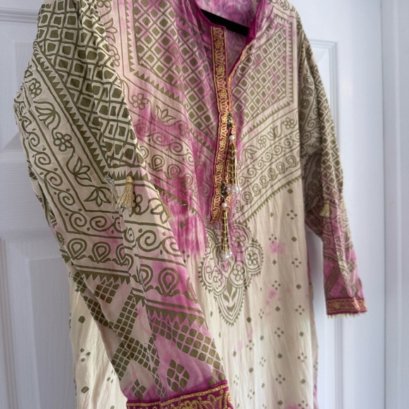KHAADI Boho Embroidered Tunic Top Size 10 Pink Tie Dye Kurta Blouse - Picture 5 of 11